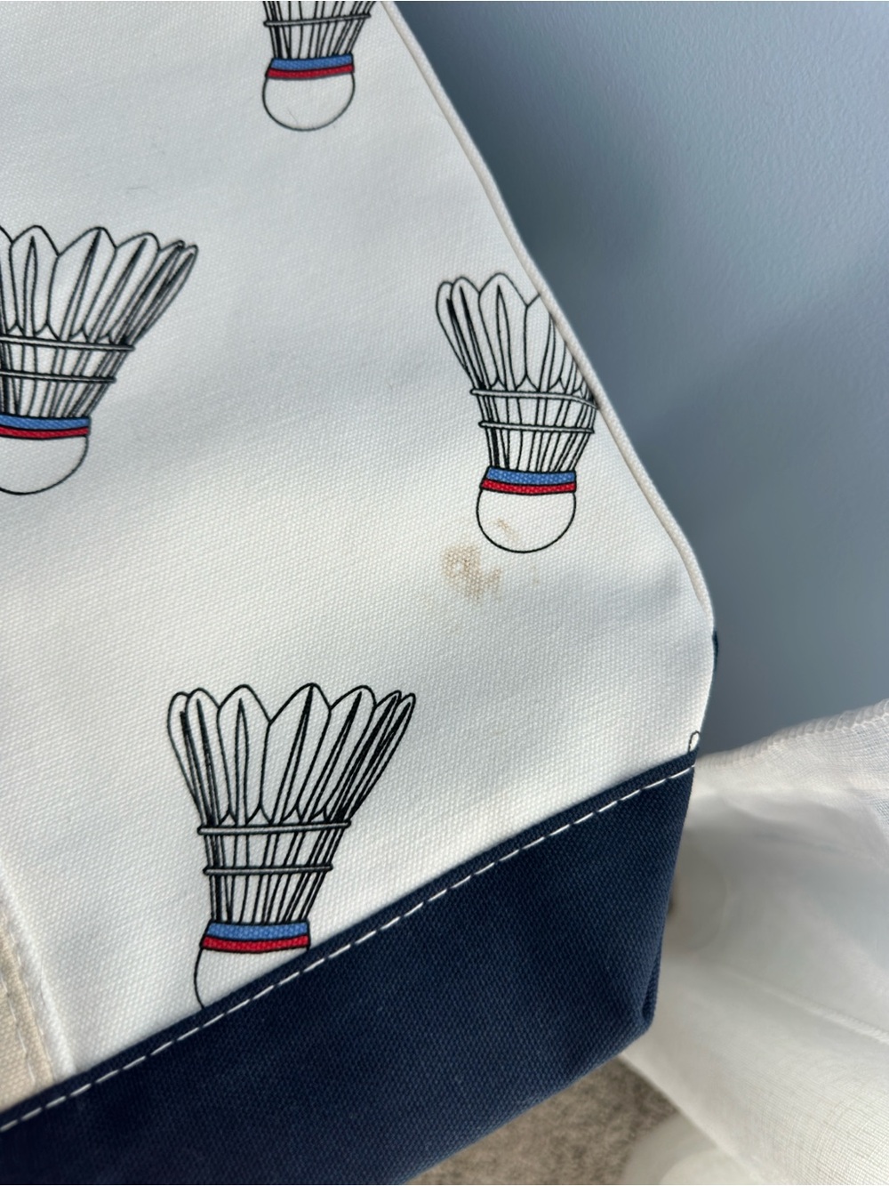 Crab & Cleek Canvas Print Tote Bag In White With Navy Badminton View 4